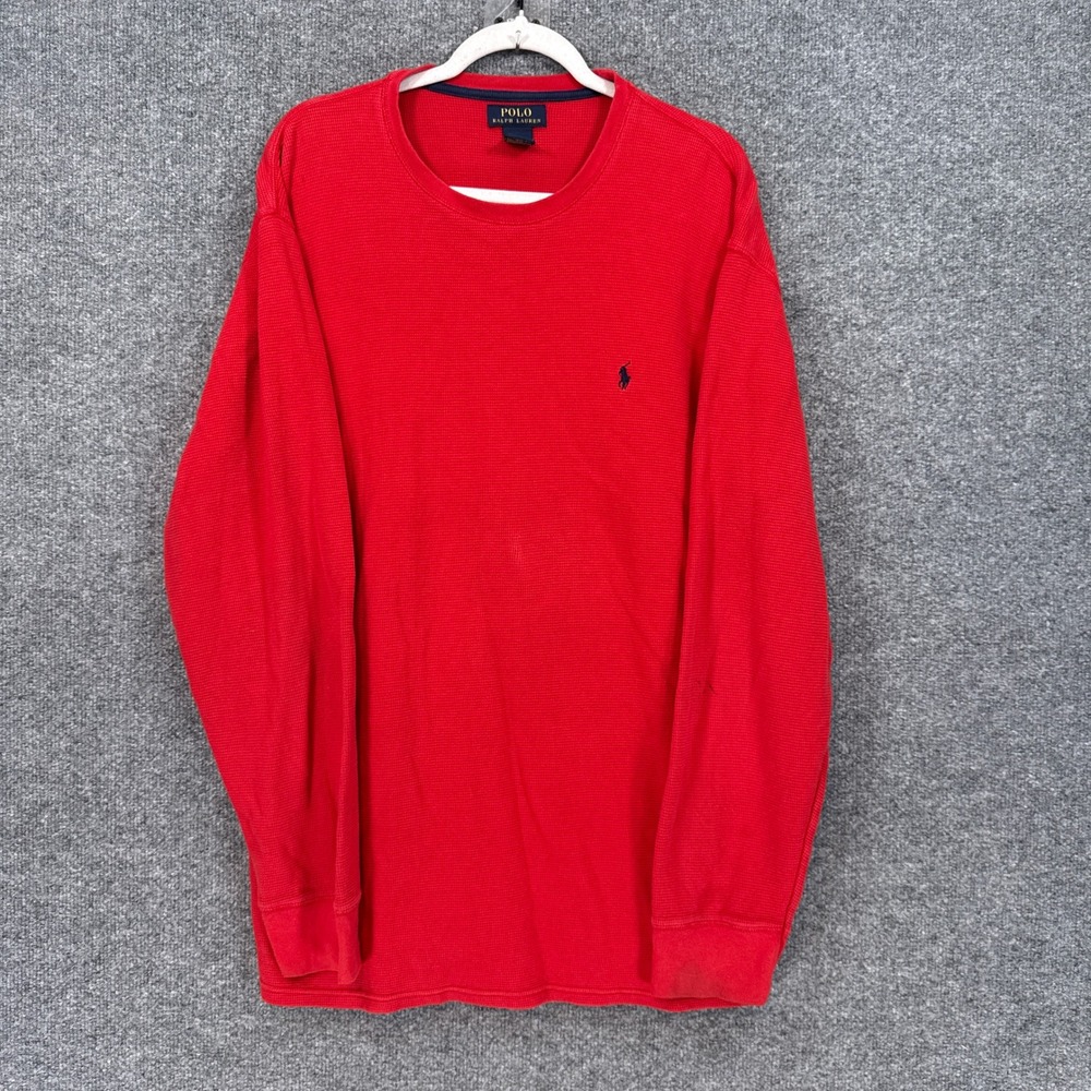 Polo Ralph Lauren Shirt Mens 2XT Red Waffle Knit Thermal Long Sleeve Cotton Logo